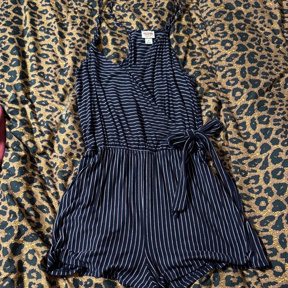 Mossimo Supply Co. Navy and White Striped Jumpsuit